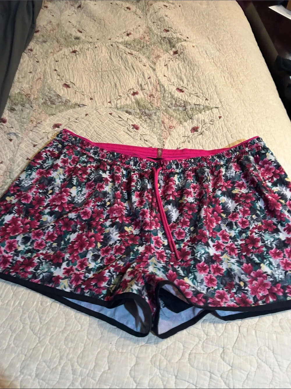 Nike Floral Pink and Black Women's Sleep Shorts
